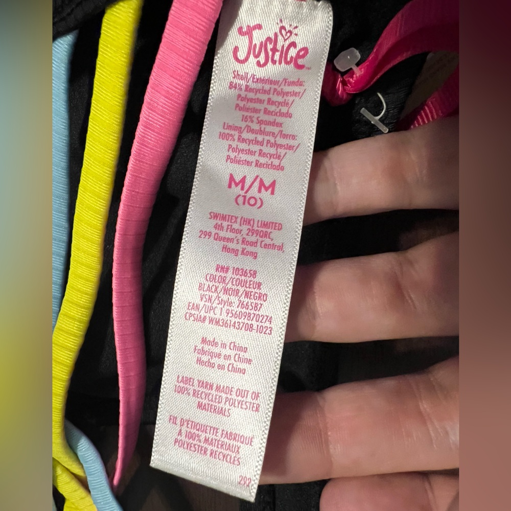 NWT Justice Girls Black 2 Piece Lace Up Swimsuit w/ Colorful Straps! M (10). - Picture 6 of 10